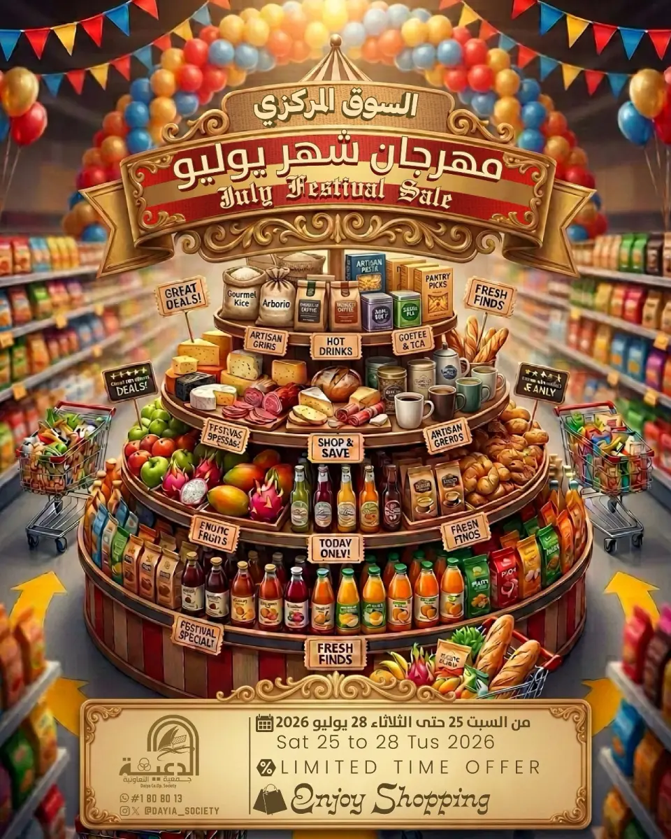 عروض جمعية الدعية التعاونية الكويت من ٢٥ حتى ٢٨ يوليو ٢٠٢٦ مهرجان شهر يوليو