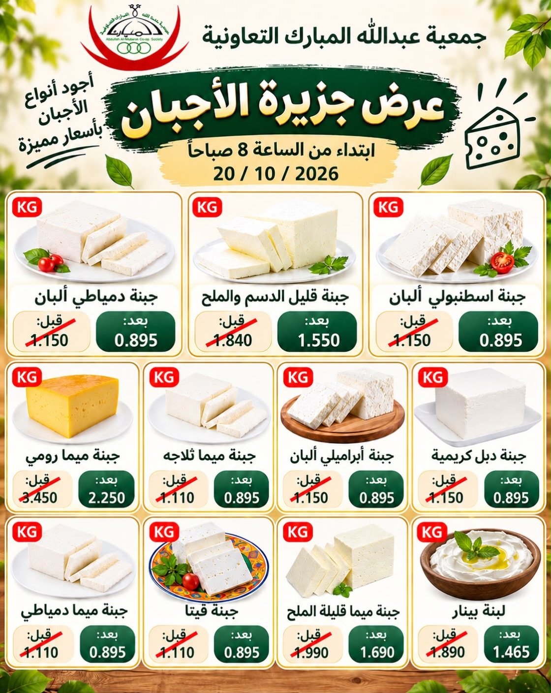 عروض جمعية عبد الله المبارك التعاونية الثلاثاء ٢٠ أكتوبر ٢٠٢٦ عروض الأجبان